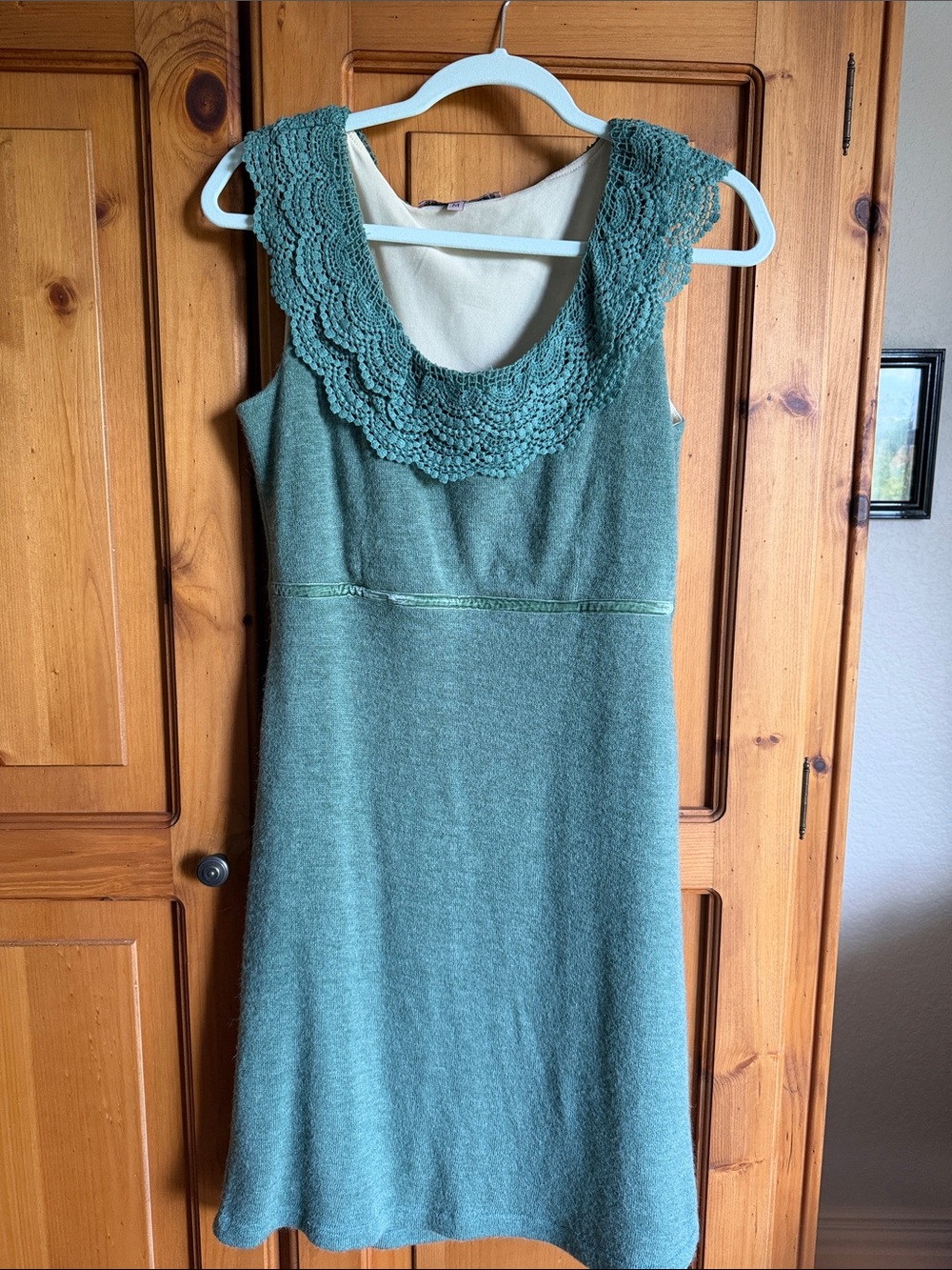 Sleeveless Teal Midi Dress with Crochet Yoke